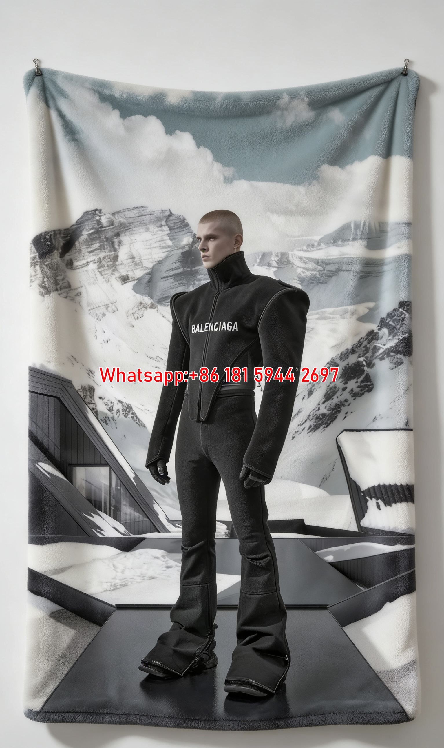 Balenciaga Mountain Ski Outfit Flannel Throw Blanket for Sofa Couch Wall Decor BA108